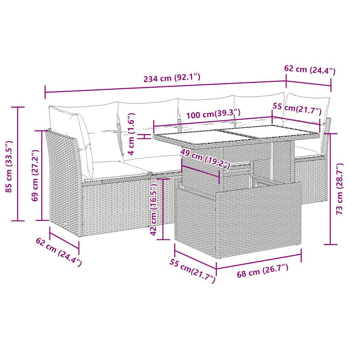 sofasæt til haven 5 dele med hynder polyrattan sort