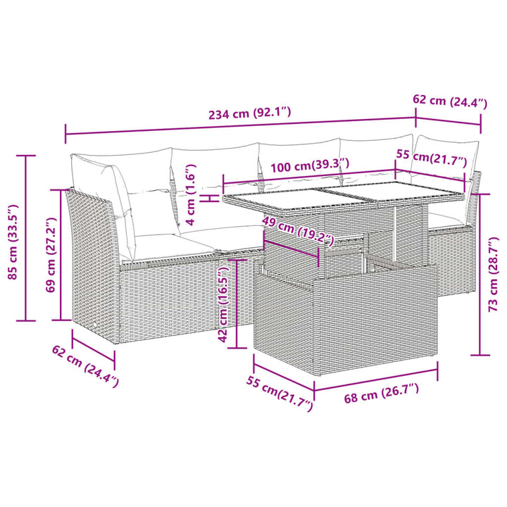 sofasæt til haven 5 dele med hynder polyrattan sort