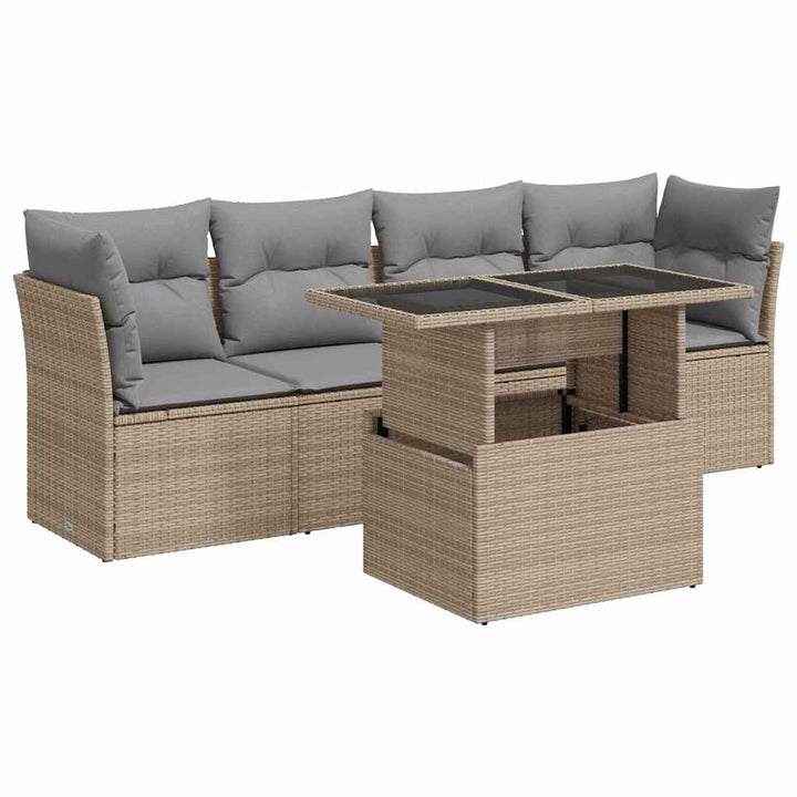 sofasæt til haven 5 dele med hynder polyrattan beige