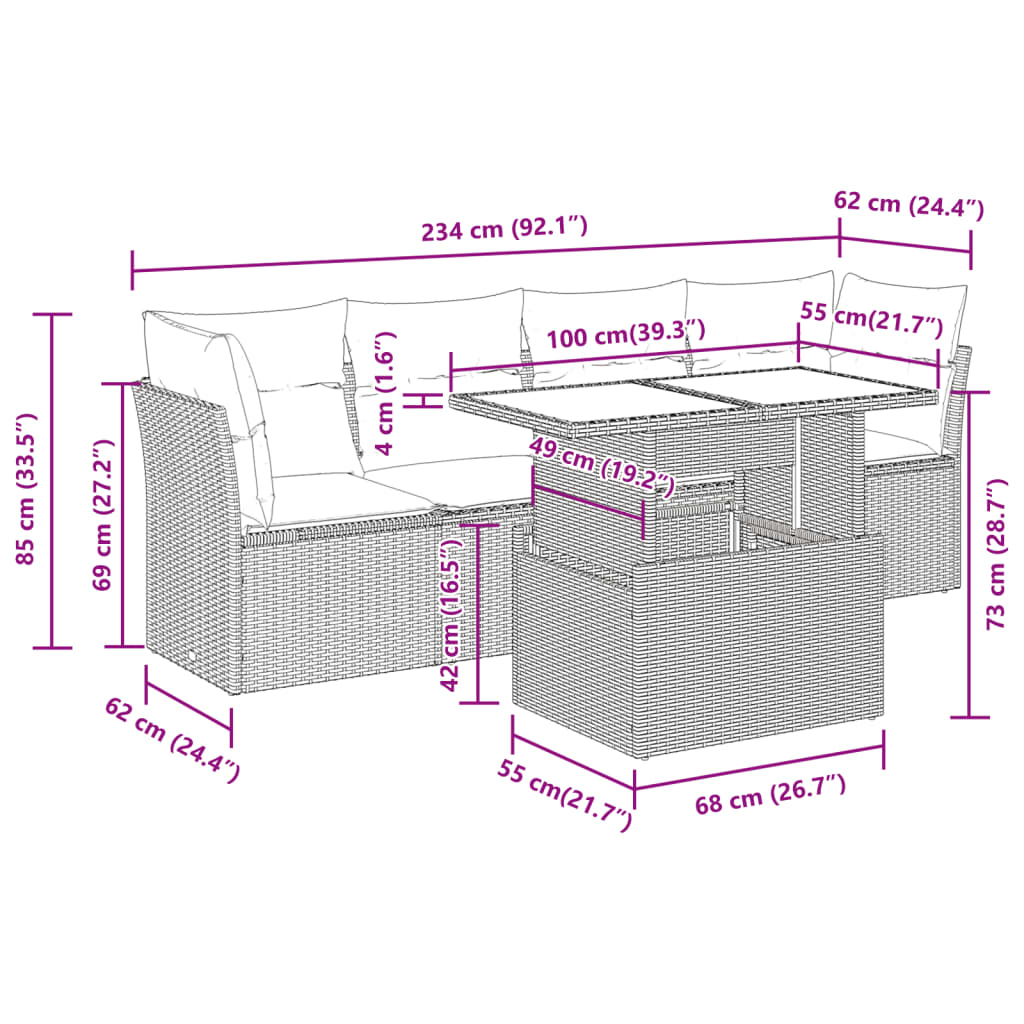 sofasæt til haven 5 dele med hynder polyrattan beige