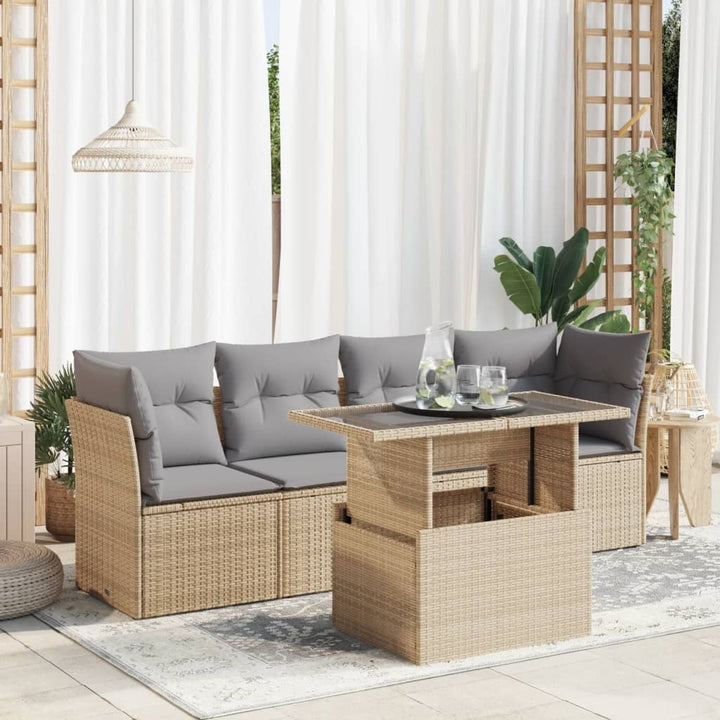 sofasæt til haven 5 dele med hynder polyrattan beige