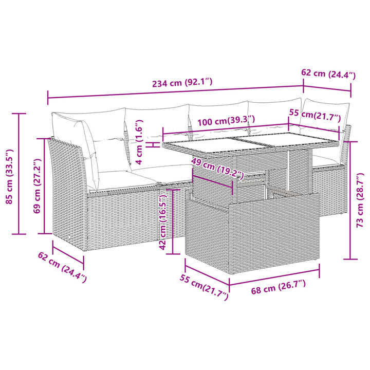 sofasæt 5 dele med hynder polyrattan lysegrå