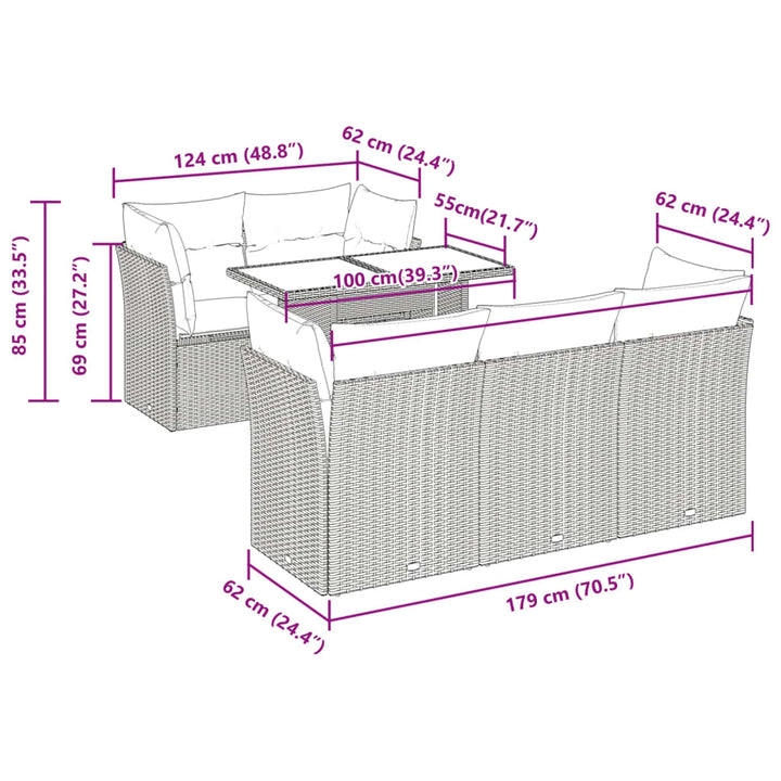 sofasæt til haven 6 dele med hynder polyrattan sort