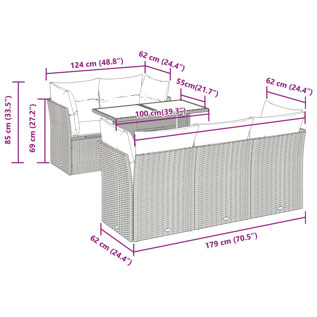 sofasæt til haven 6 dele med hynder polyrattan beige