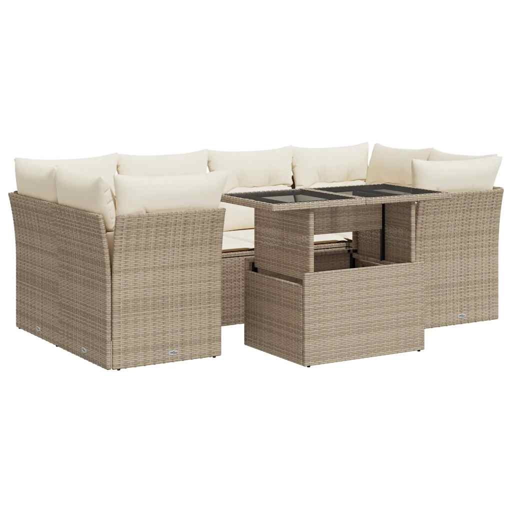 sofasæt til haven 7 dele med hynder polyrattan beige