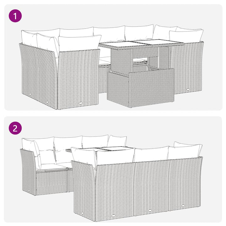 sofasæt til haven 7 dele med hynder polyrattan beige