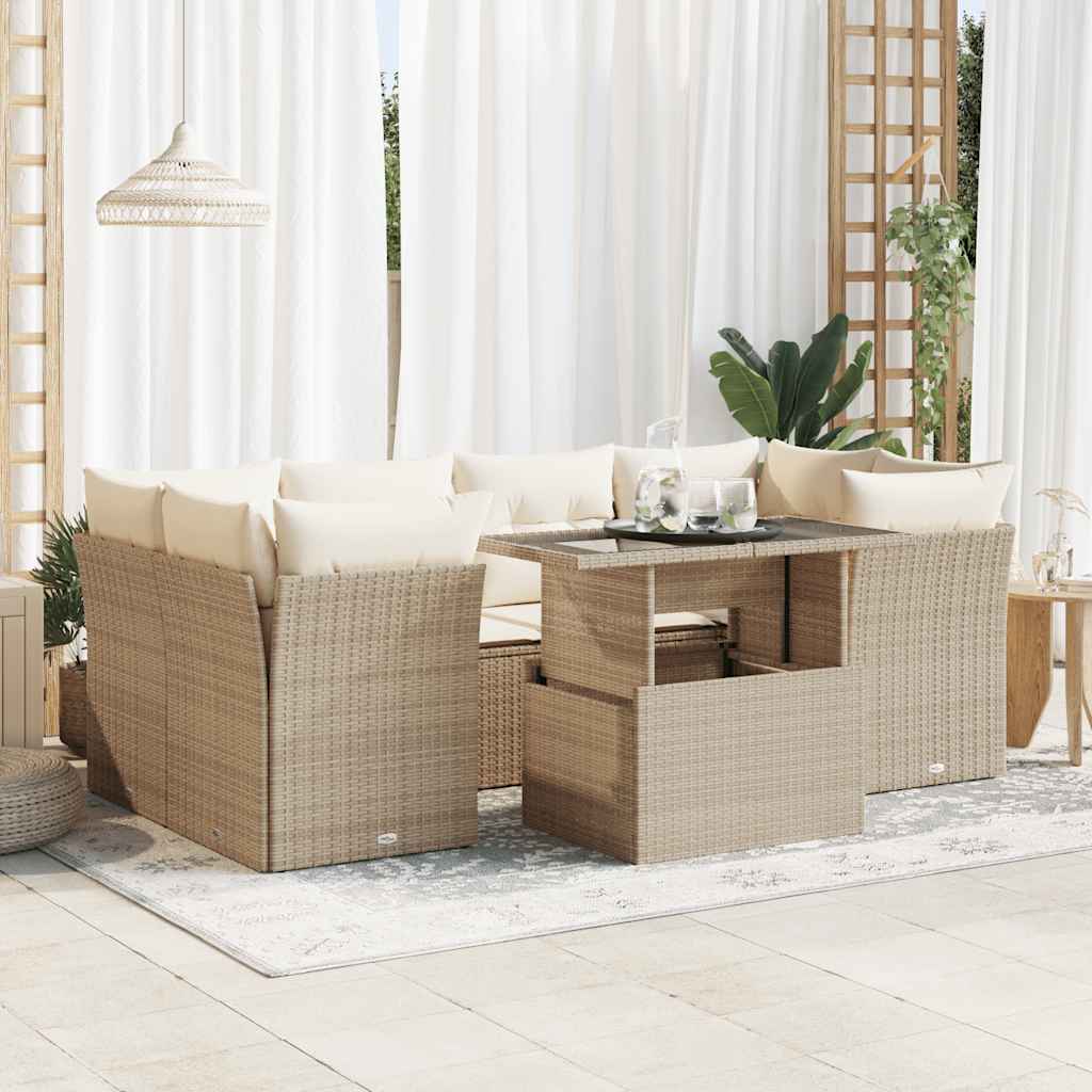 sofasæt til haven 7 dele med hynder polyrattan beige