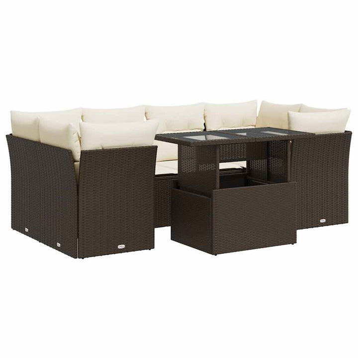 sofasæt til haven 7 dele med hynder polyrattan brun