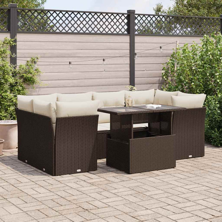 sofasæt til haven 7 dele med hynder polyrattan brun