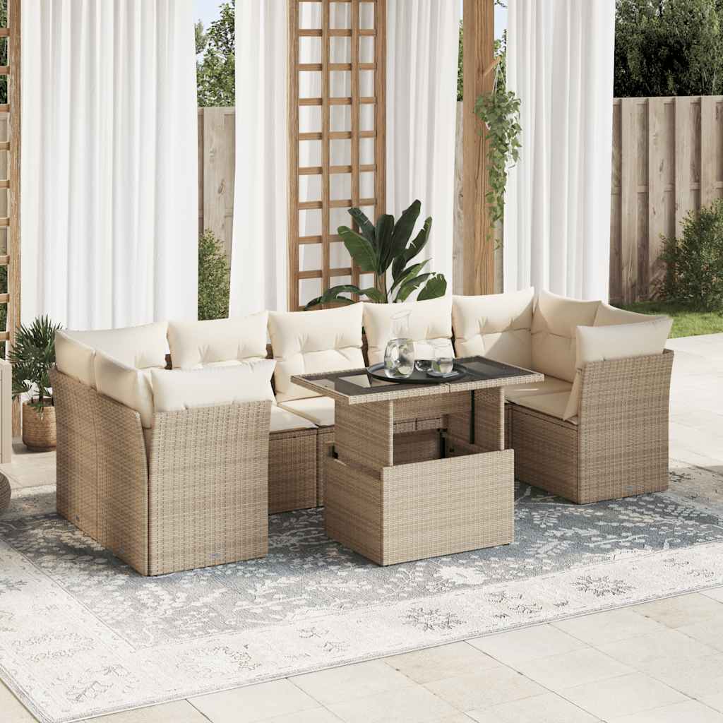 sofasæt til haven 8 dele med hynder polyrattan beige
