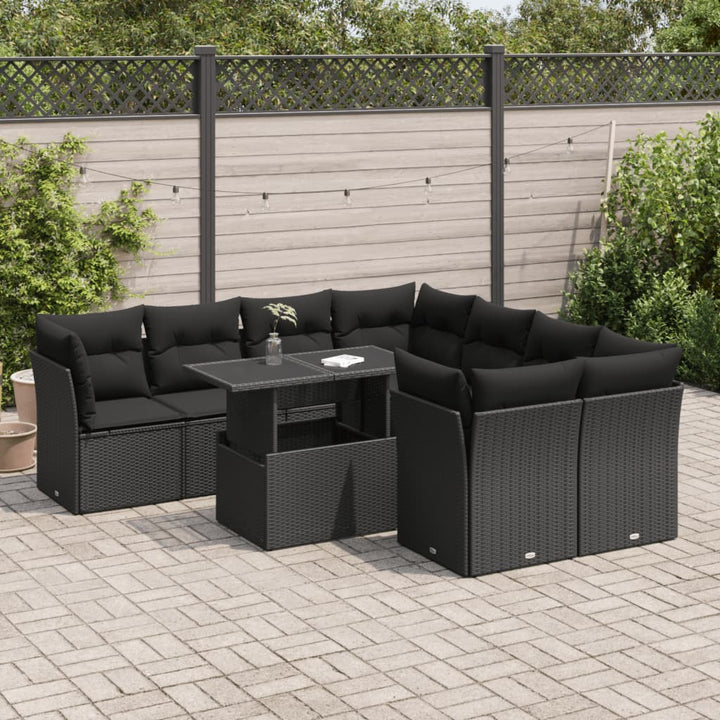 sofasæt til haven 9 dele med hynder polyrattan sort