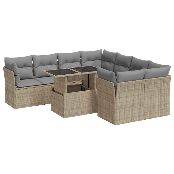 sofasæt til haven 9 dele med hynder polyrattan beige