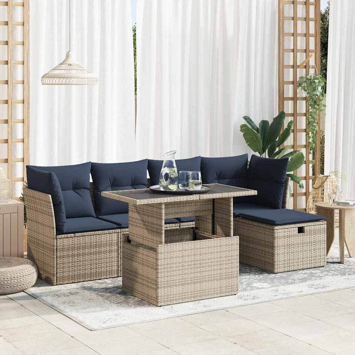sofasæt til haven 6 dele med hynder polyrattan akacietræ grå