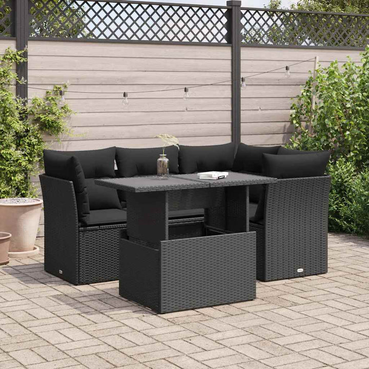 sofasæt til haven 5 dele med hynder polyrattan sort