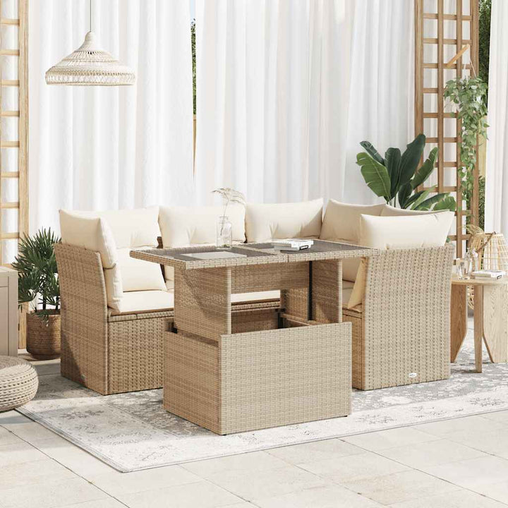 sofasæt til haven 5 dele med hynder polyrattan beige