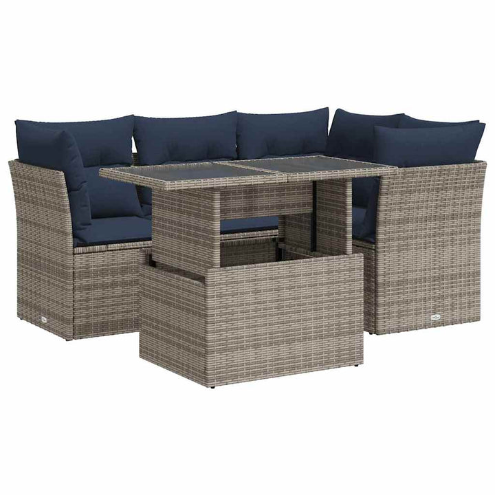 sofasæt 5 dele med hynder polyrattan akacietræ grå