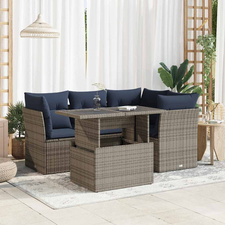 sofasæt 5 dele med hynder polyrattan akacietræ grå
