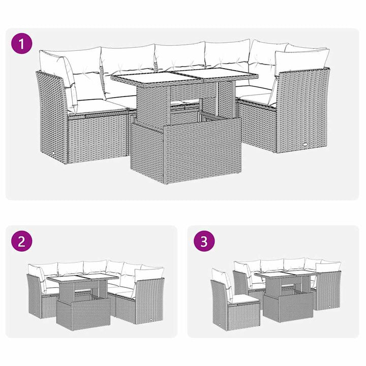 sofasæt til haven 6 dele med hynder polyrattan akacietræ sort