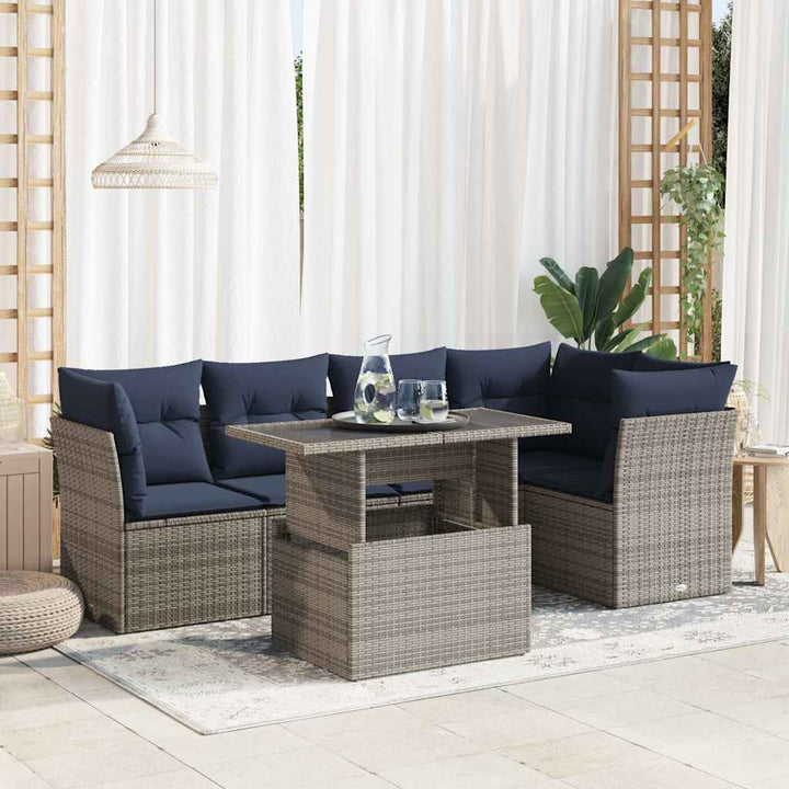 sofasæt til haven 6 dele med hynder polyrattan akacietræ grå