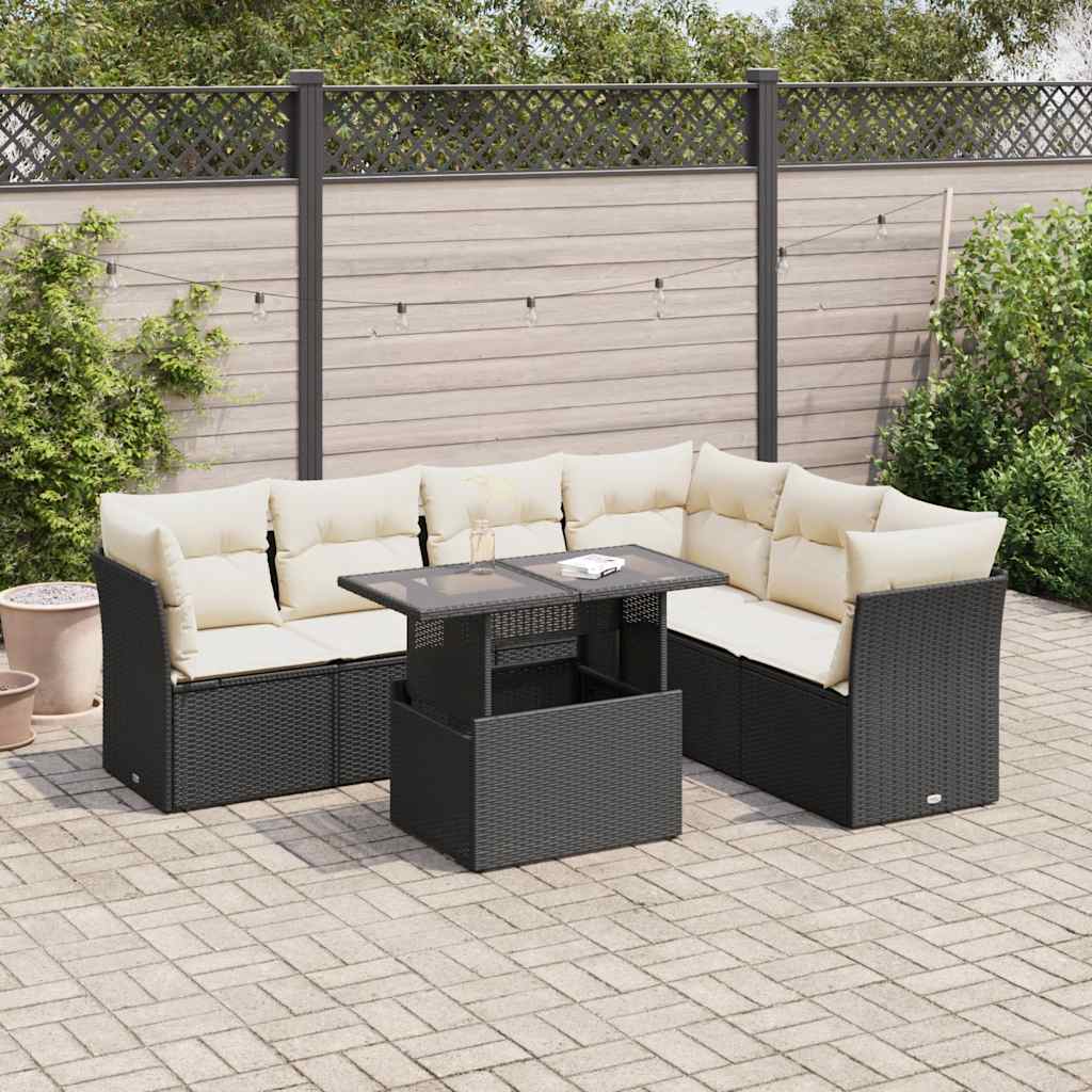 sofasæt til haven 7 dele med hynder polyrattan sort