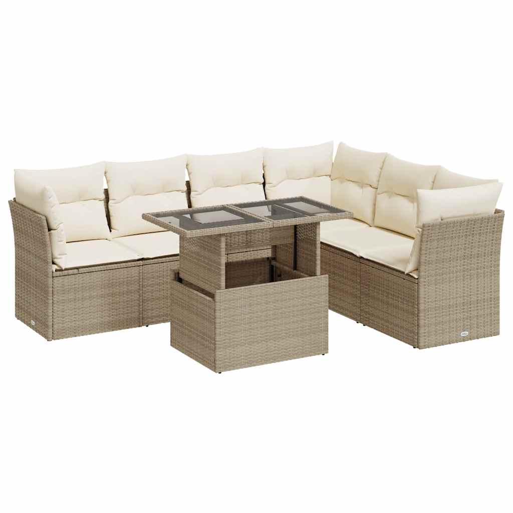 sofasæt til haven 7 dele med hynder polyrattan beige