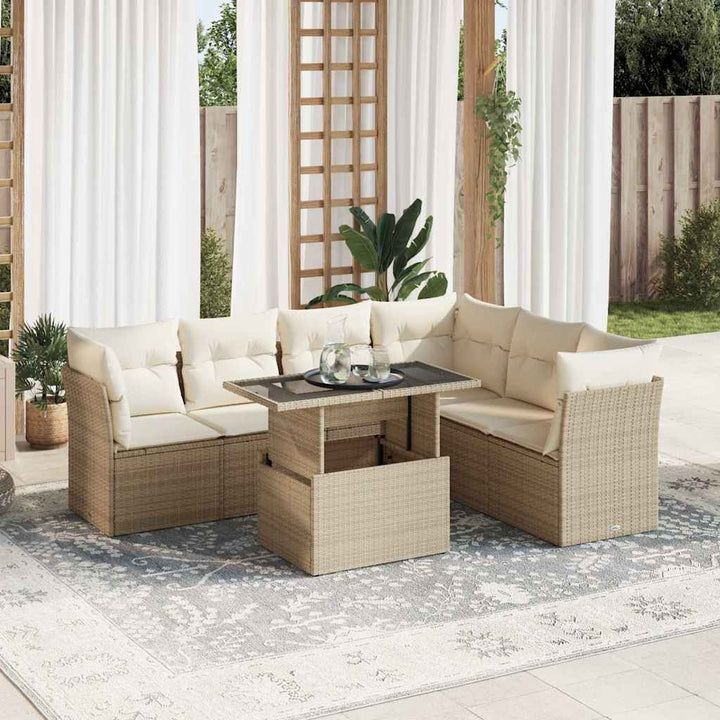 sofasæt til haven 7 dele med hynder polyrattan beige