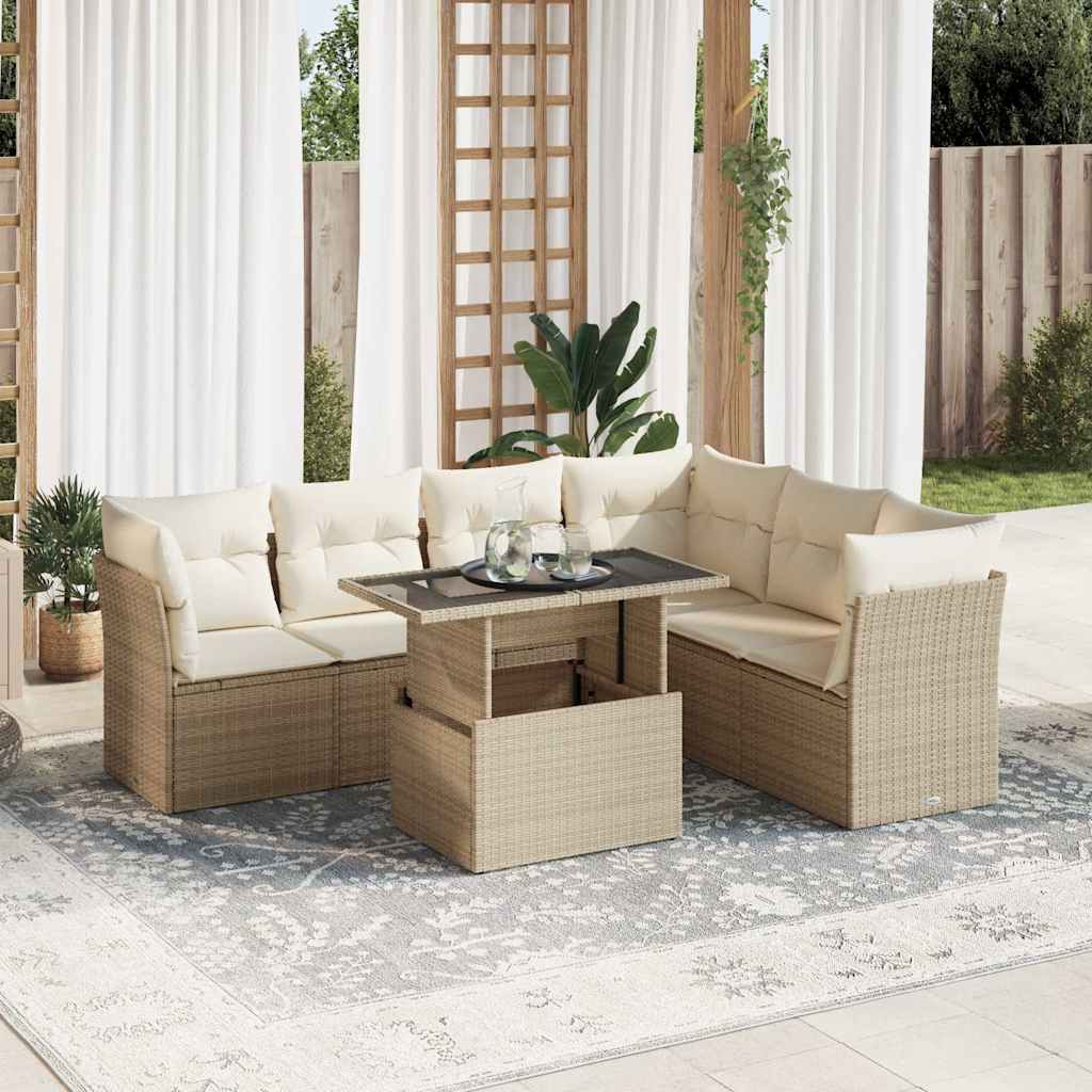 sofasæt til haven 7 dele med hynder polyrattan beige