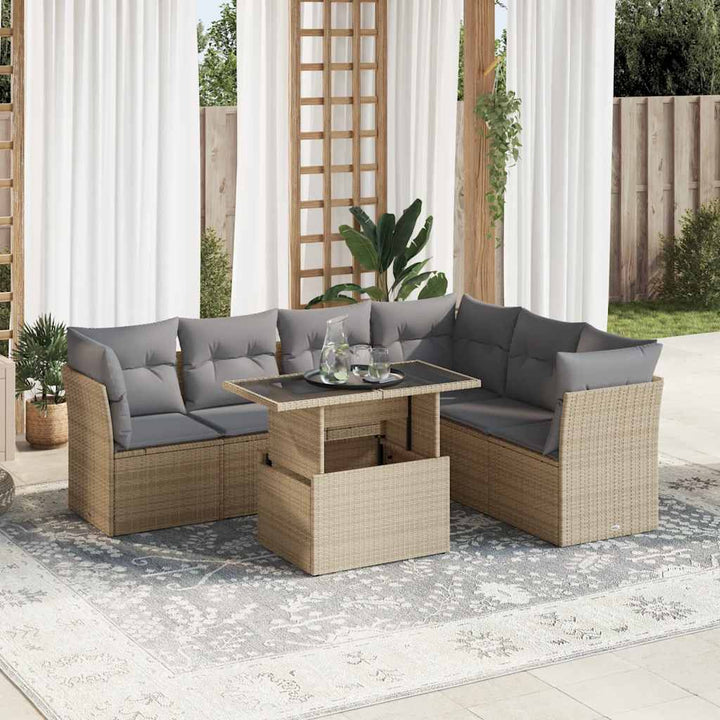 sofasæt til haven 7 dele med hynder polyrattan beige