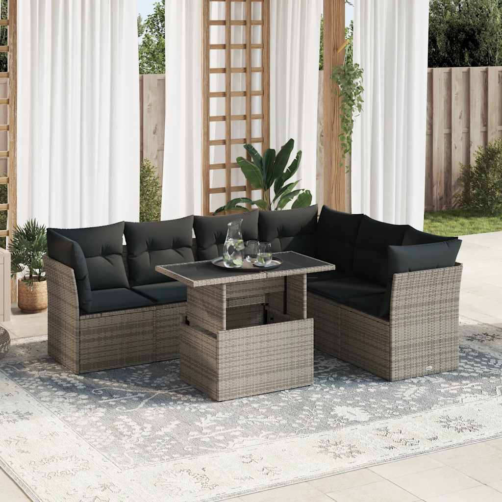 sofaesæt til haven 7 dele med hynder polyrattan grå