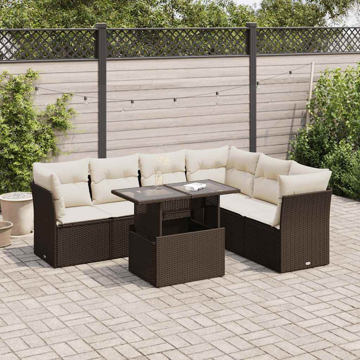sofasæt til haven 7 dele med hynder polyrattan brun