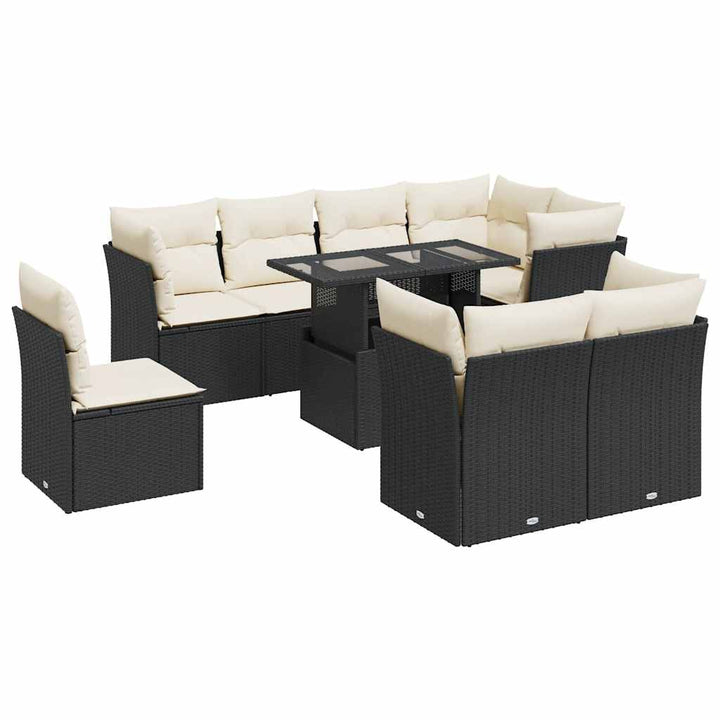 sofasæt til haven 9 dele med hynder polyrattan sort
