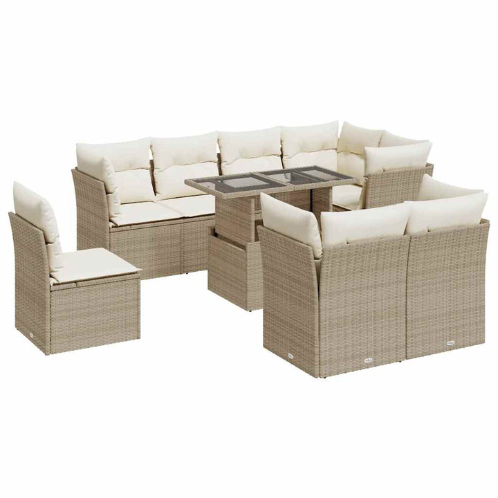 sofasæt til haven 9 dele med hynder polyrattan beige