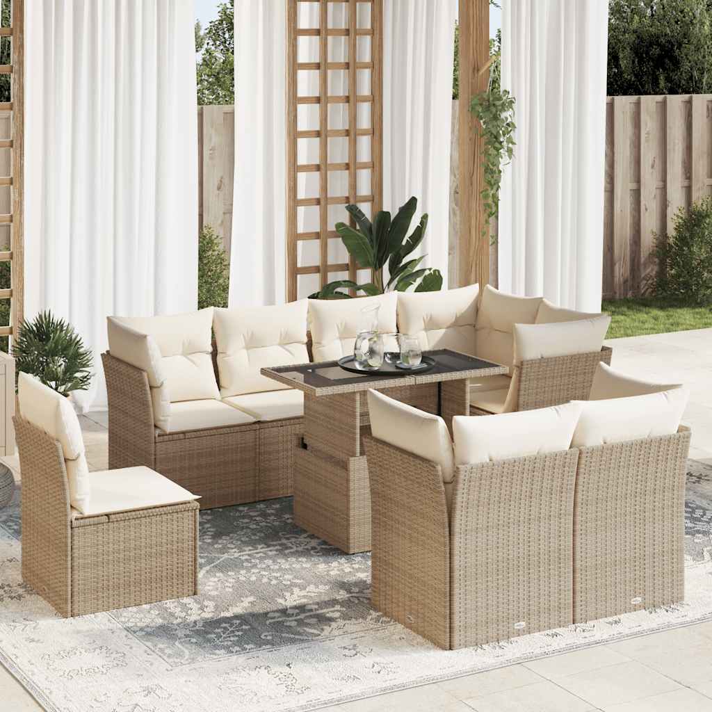 sofasæt til haven 9 dele med hynder polyrattan beige