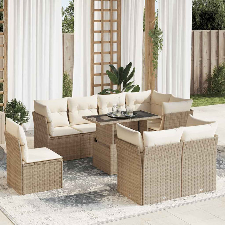 sofasæt til haven 9 dele med hynder polyrattan beige