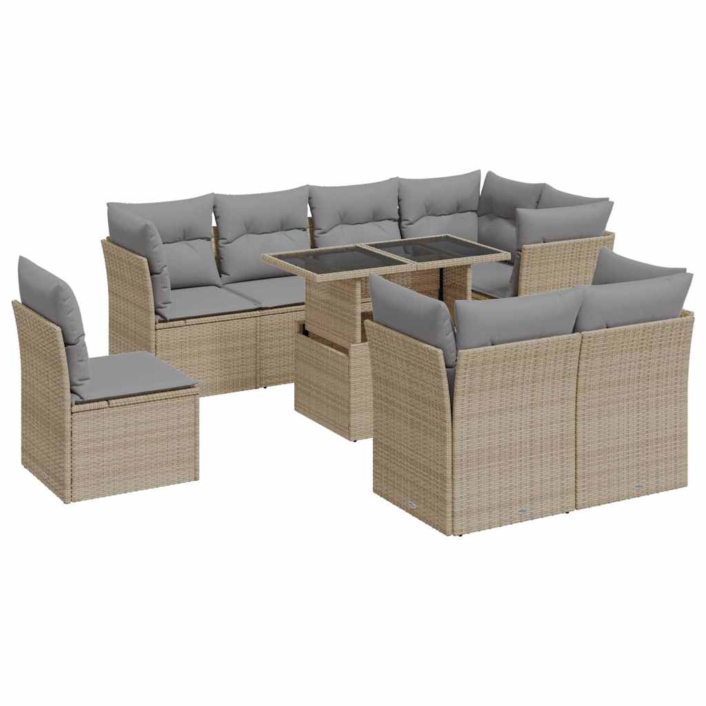 sofasæt til haven 9 dele med hynder polyrattan beige