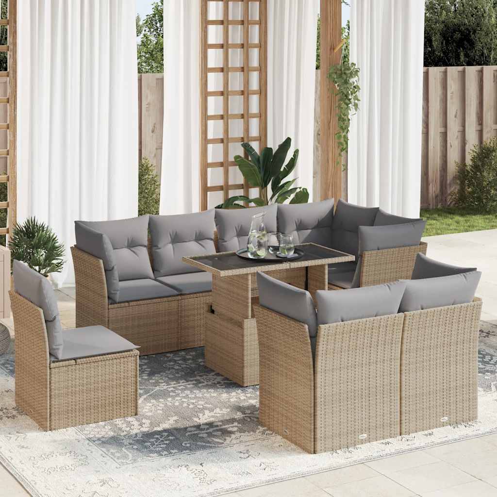 sofasæt til haven 9 dele med hynder polyrattan beige
