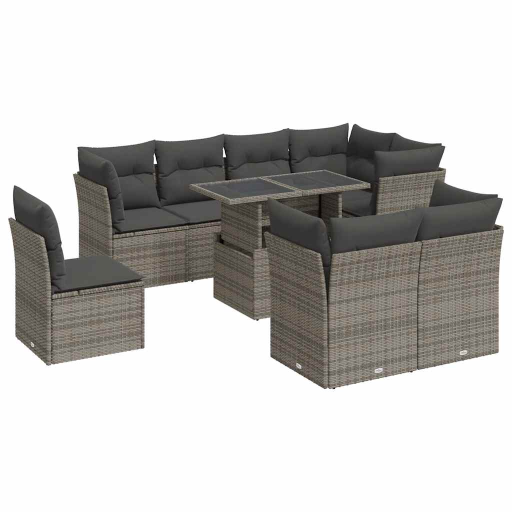 sofasæt til haven 9 dele med hynder polyrattan grå