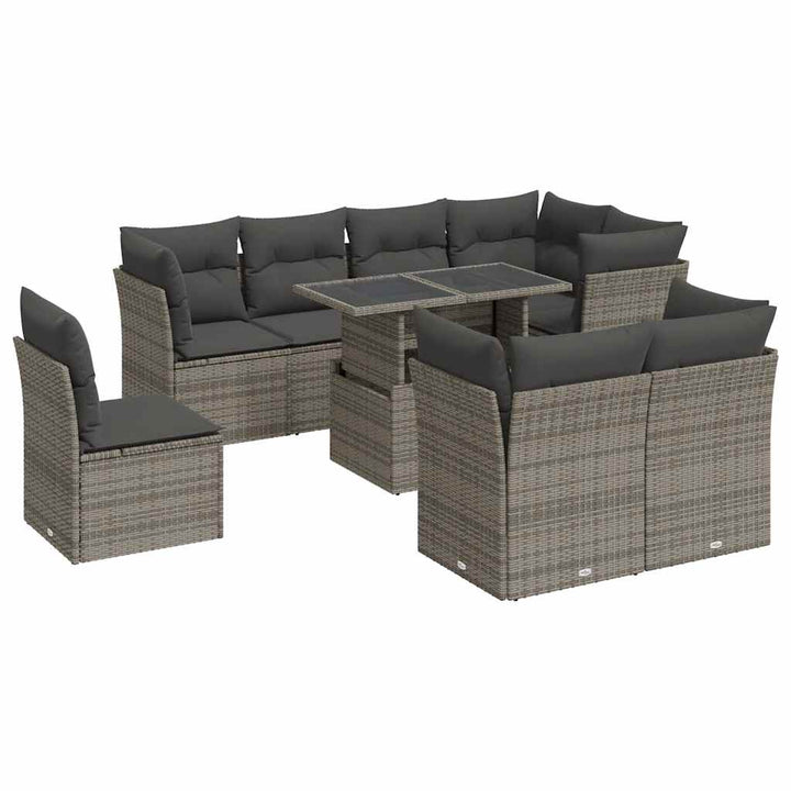 sofasæt til haven 9 dele med hynder polyrattan grå