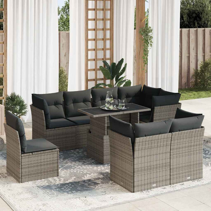 sofasæt til haven 9 dele med hynder polyrattan grå