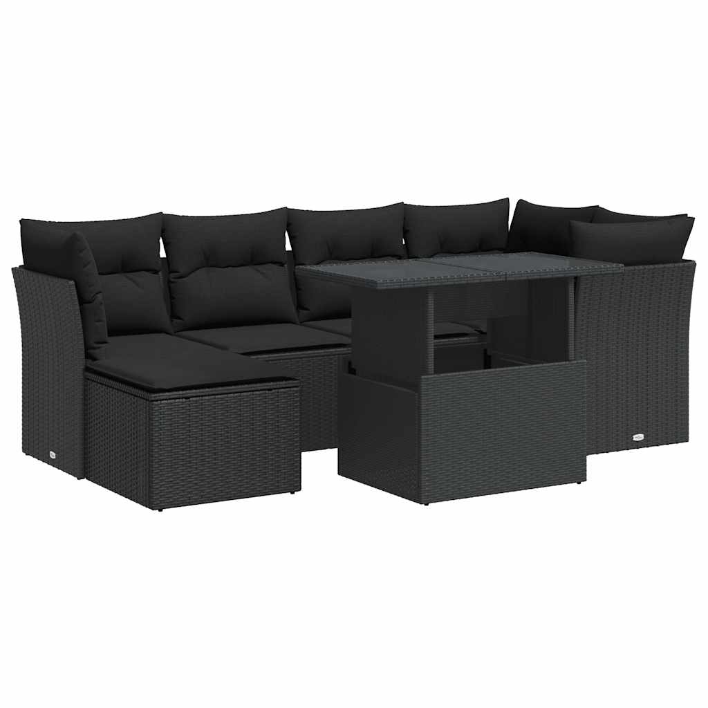 sofasæt til haven 7 dele med hynder polyrattan sort