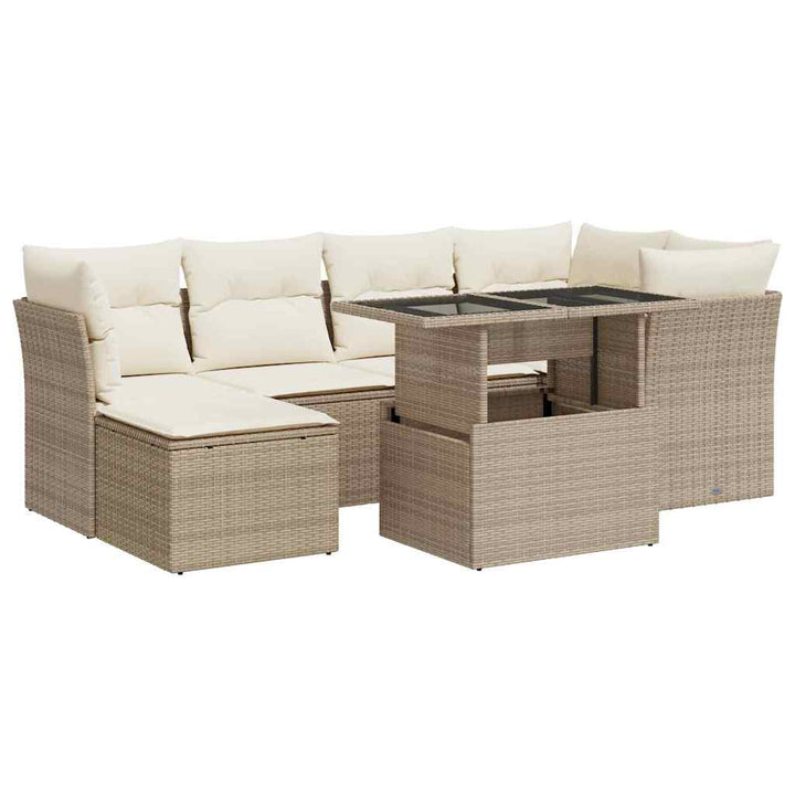 sofasæt til haven 7 dele med hynder polyrattan beige