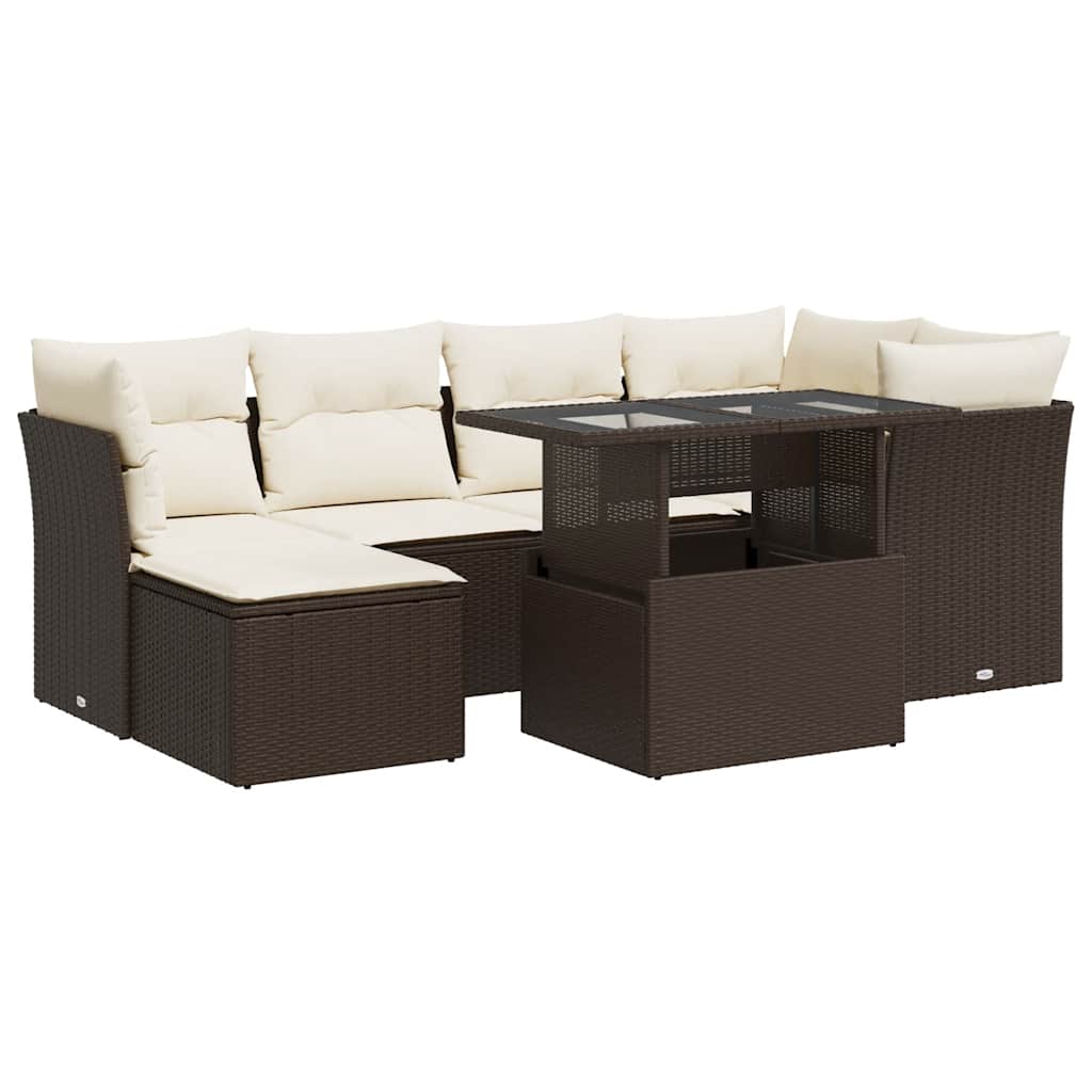 sofasæt til haven 7 dele med hynder polyrattan brun