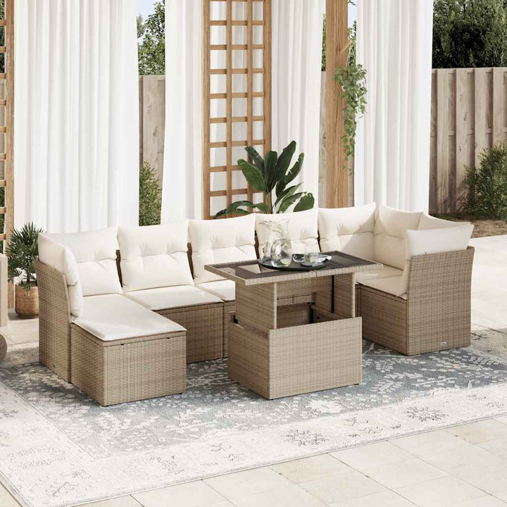 sofasæt til haven 8 dele med hynder polyrattan beige