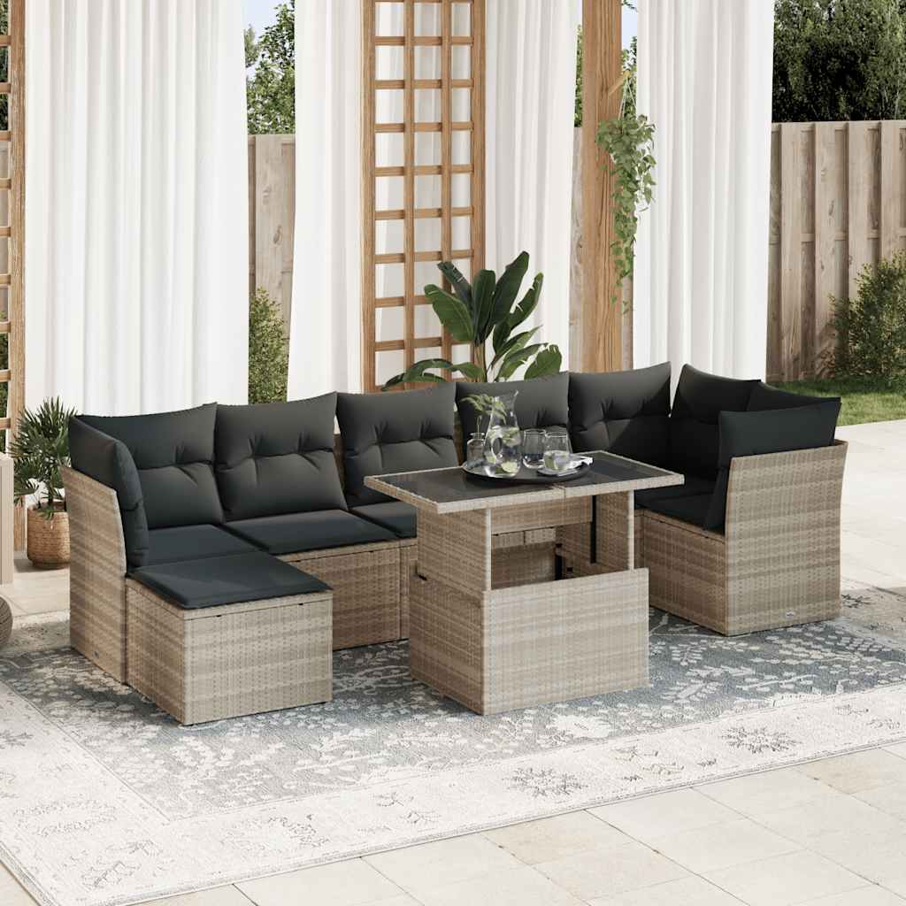 sofasæt til haven 8 dele med hynder polyrattan lysegrå