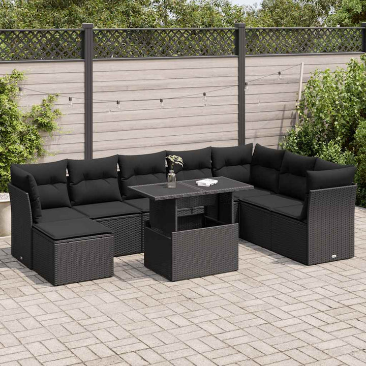 sofasæt til haven 9 dele med hynder polyrattan sort