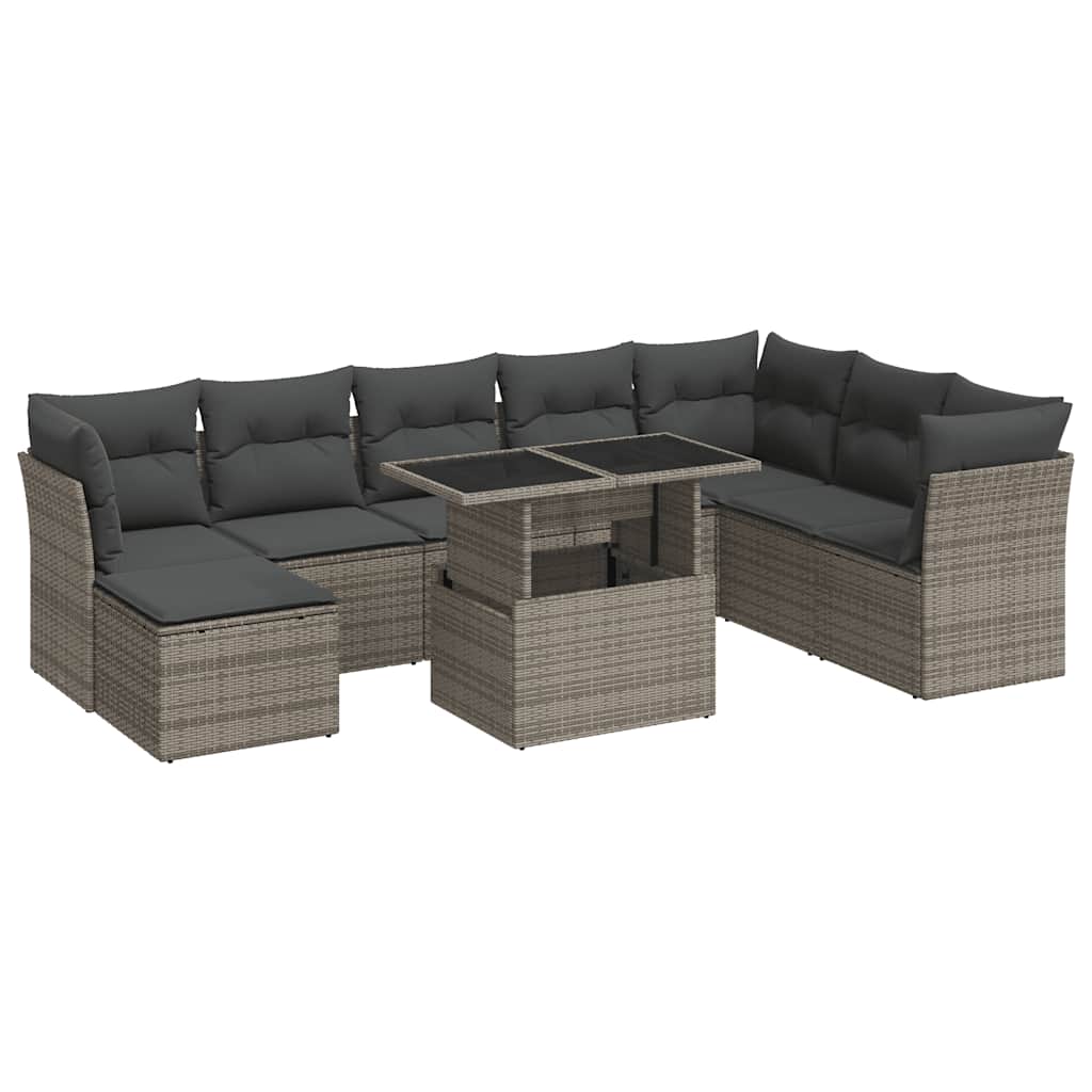 sofasæt til haven 9 dele med hynder polyrattan grå