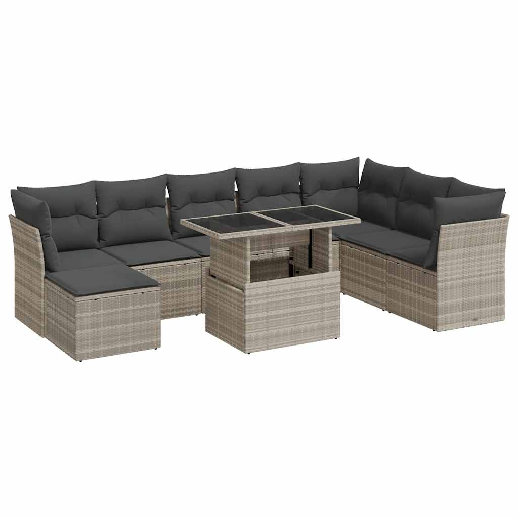 sofasæt til haven 9 dele med hynder polyrattan lysegrå
