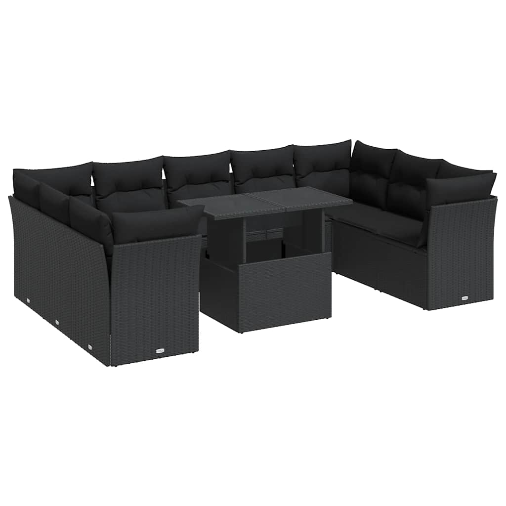 sofasæt til haven 10 dele med hynder polyrattan sort