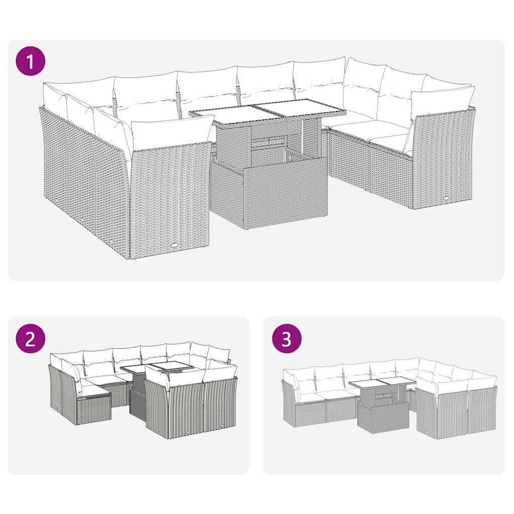 sofasæt til haven 10 dele med hynder polyrattan sort
