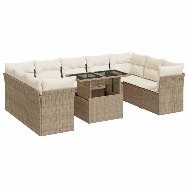 sofasæt til haven 10 dele med hynder polyrattan beige